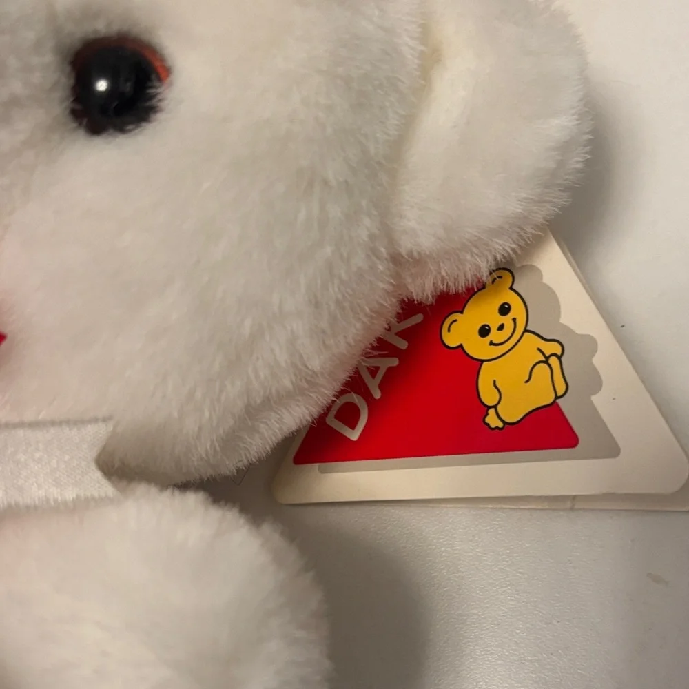 Adorable I LOVE MOM White Plush Bear with Red Bow